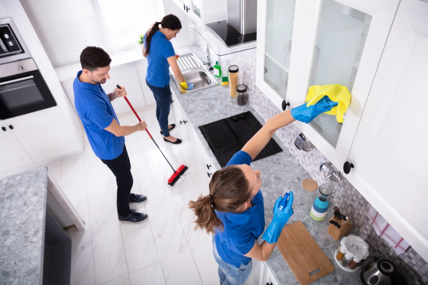 team working on residential cleaning